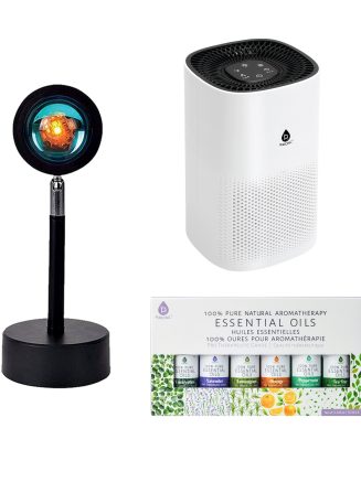 Home Wellness Bundle – True HEPA Air Purifier, Sunset Projector Lamp & 6-Pack Essential Oils